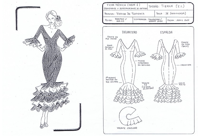 Boceto Ficha Técnica 1: Geometrales y Especificaciones de Costura