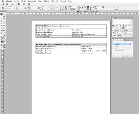 Tabla de datos de Ficha Técnica, sin y con formato