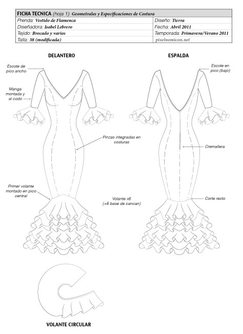 Dibujo en Plano de Traje de Flamenca