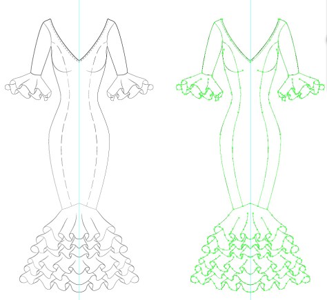 Dibujo en Plano de Traje de Flamenca