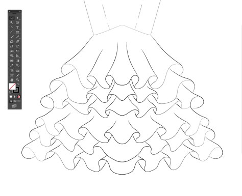 Dibujo en Plano de Traje de Flamenca